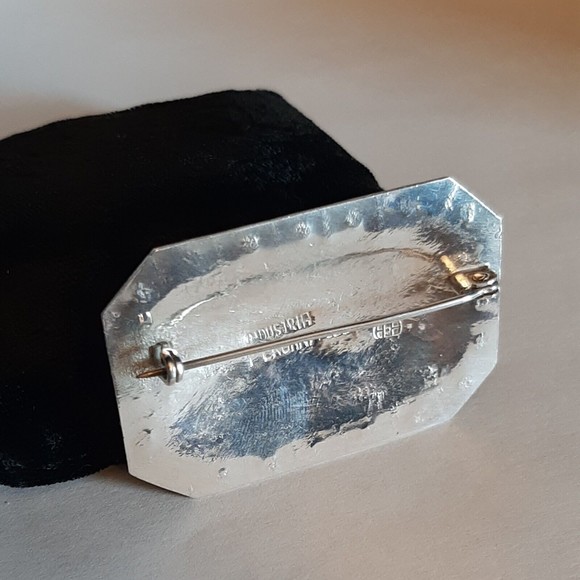 Vintage Industria Peruana 900 Sterling Silver Square Pin Brooch Sun Tonatiuh - Picture 7 of 8